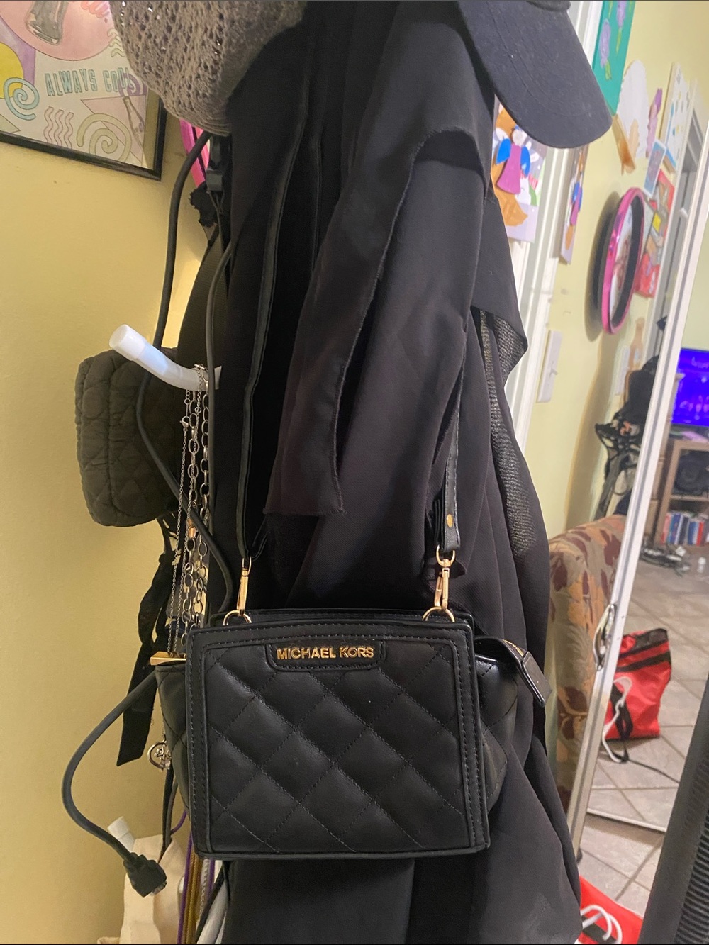 Michael Kors Black Quilted Leather Crossbody with Gold Hardware